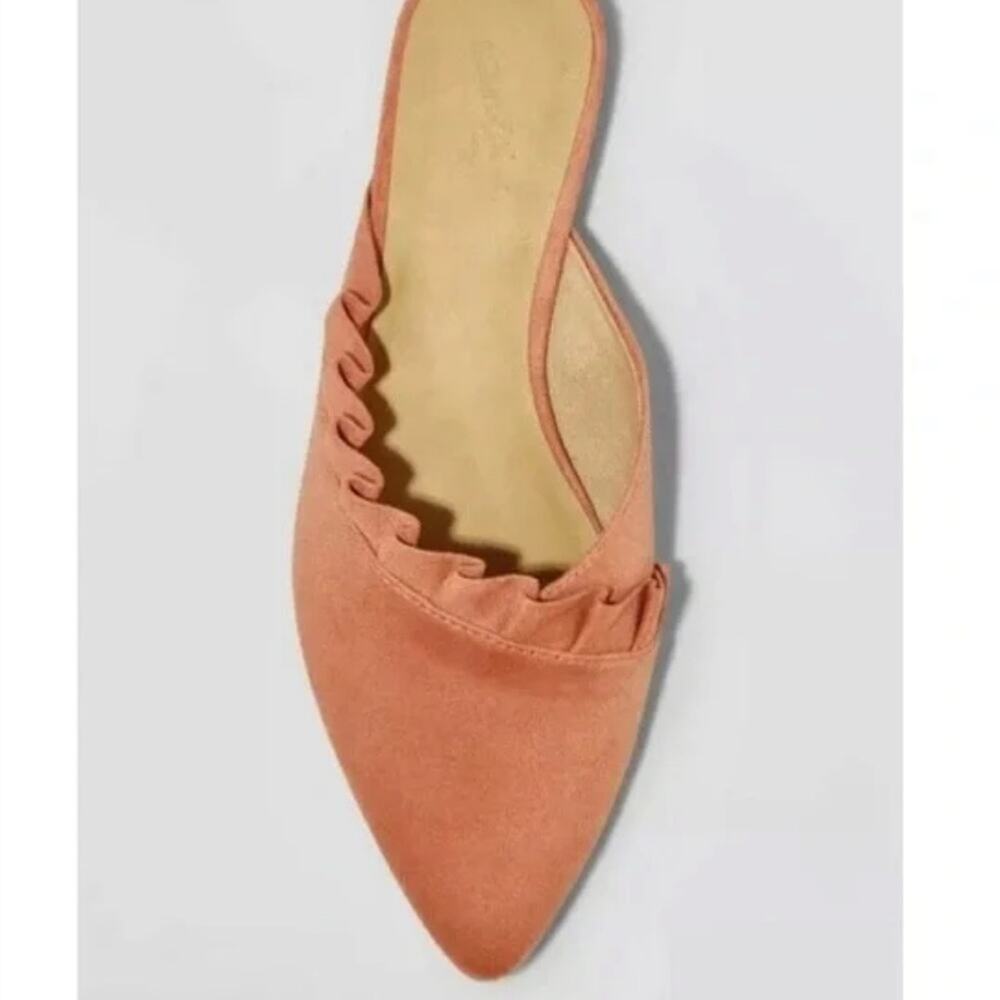 Fall Suede like Ruffle mules casual flats rust color size 5 NEW forest fairy - Picture 3 of 6